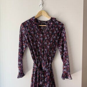 Vintage 70s Sheer Purple Floral Dress, Small